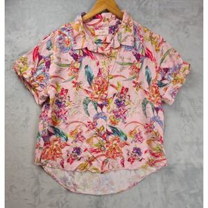 Papinelle Womens Floral Pajama Top Shirt Pink Short Sleeve Large Viscose Lenzing